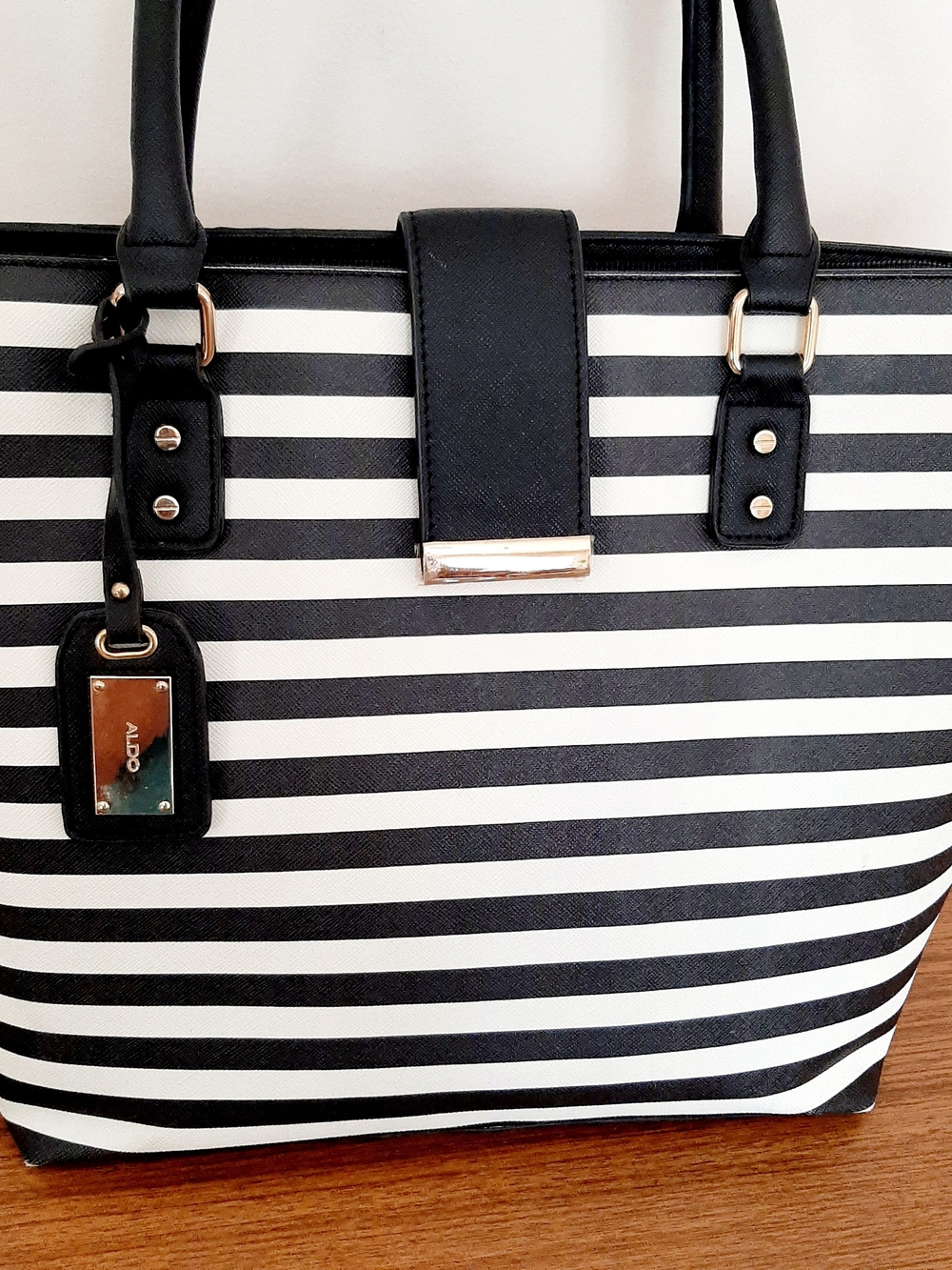 ALDO Black & White Striped Tote Bag